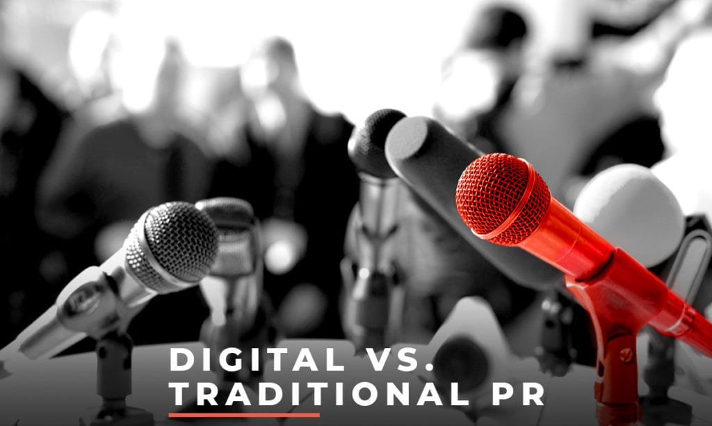 Picture of microphones with text that reads, "Digital vs PR"